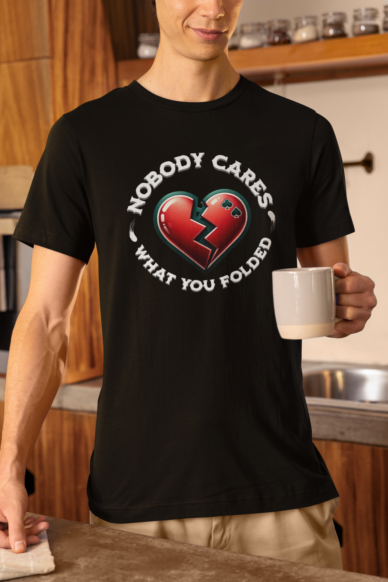 Nobody Cares (What You Folded) Red Heart Tee - Black