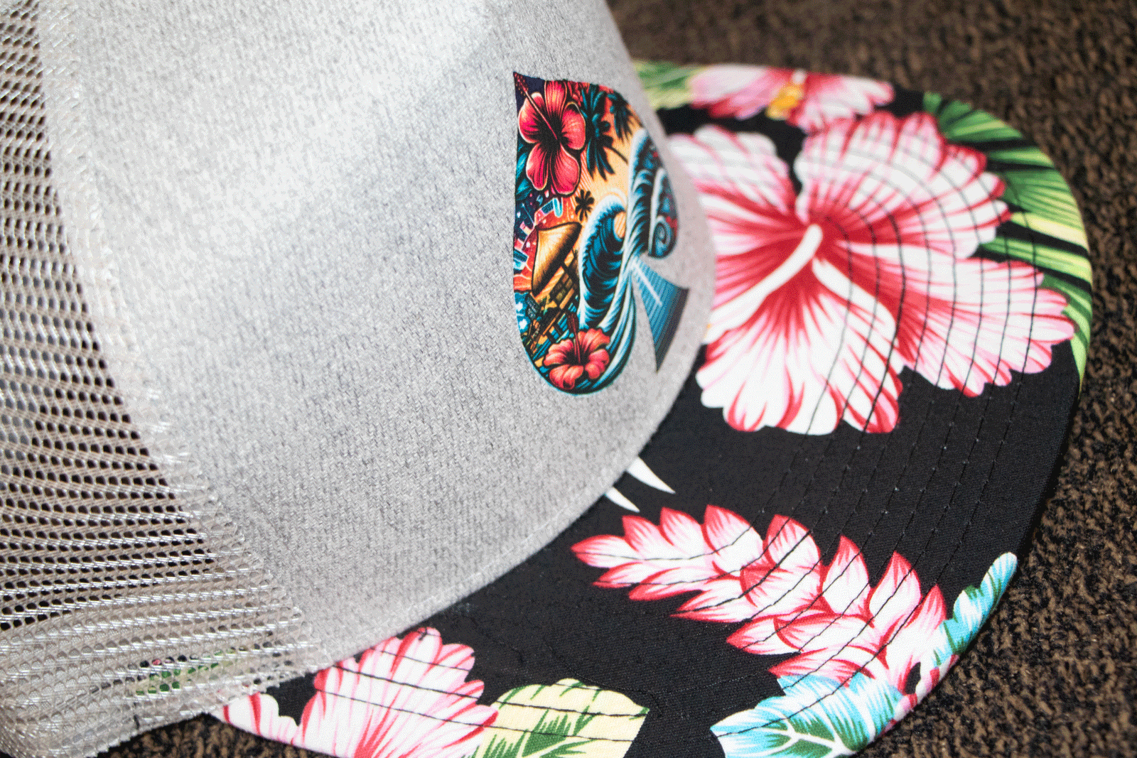 Royal Maui Monty Colorful Floral Trucker Hat - Gray