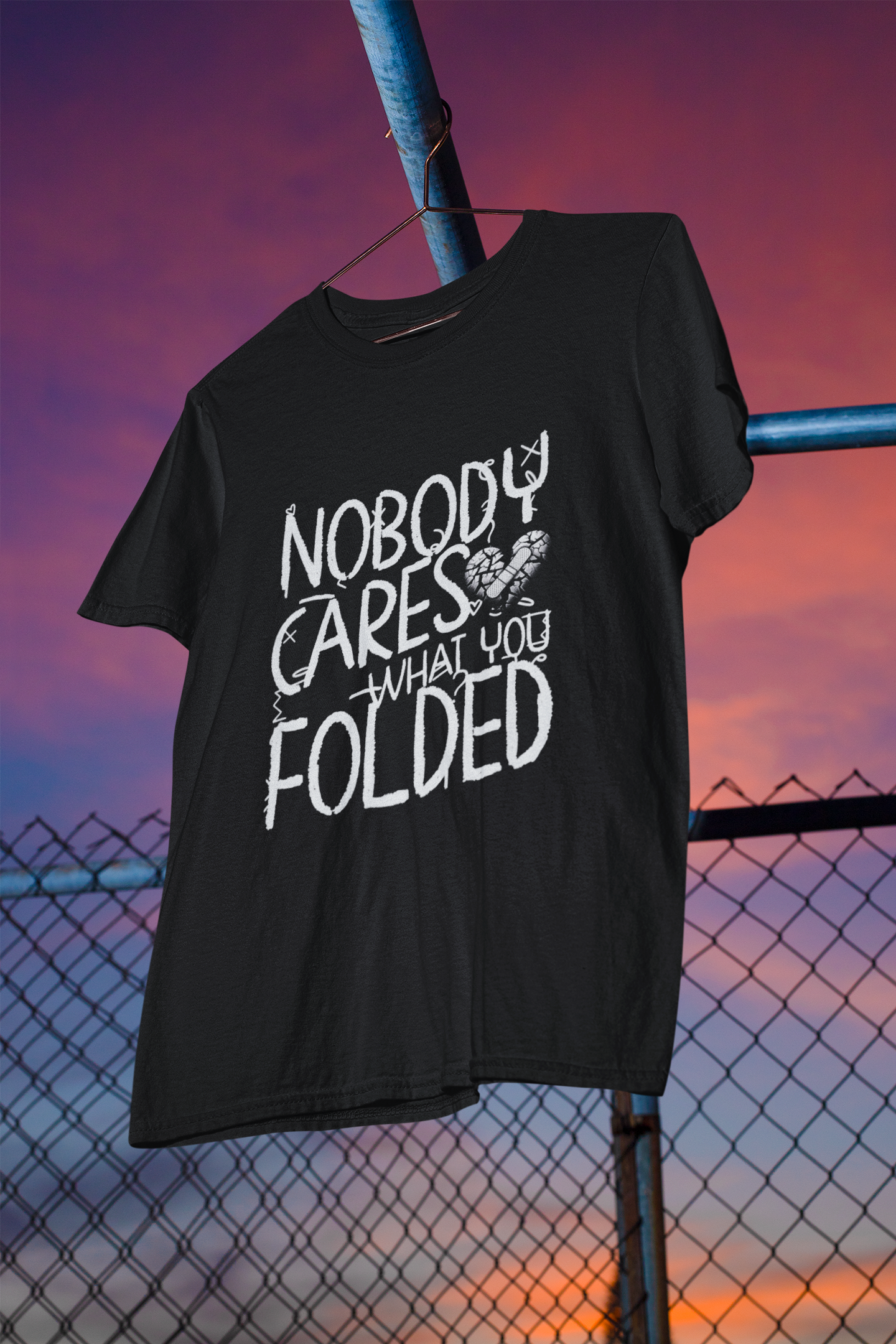 Nobody Cares (What You Folded) Black & White Heart Tee - Black