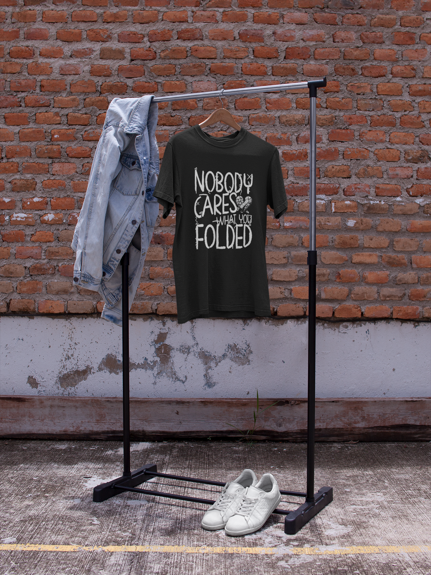 Nobody Cares (What You Folded) Black & White Heart Tee - Black