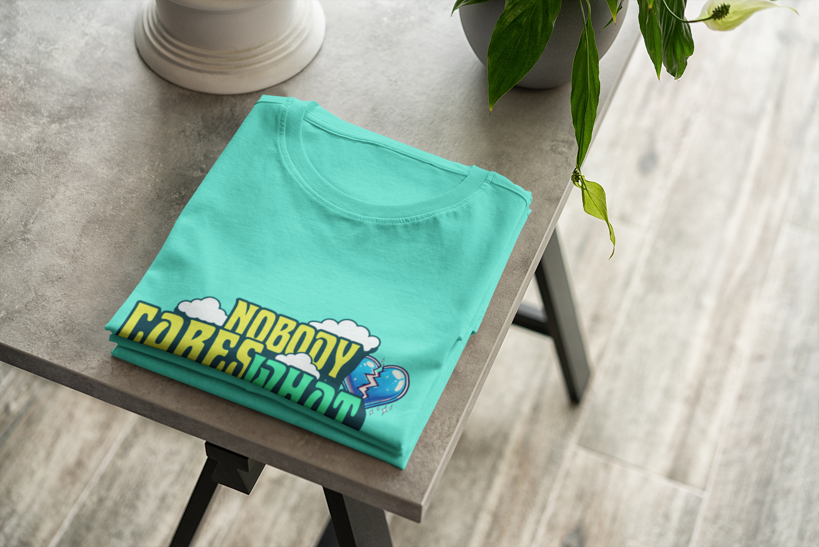 Nobody Cares (What You Folded) Blue Heart Tee - Teal