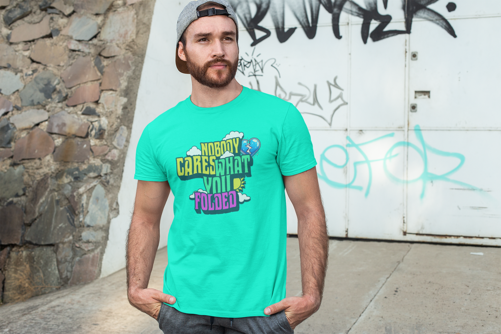 Nobody Cares (What You Folded) Blue Heart Tee - Teal