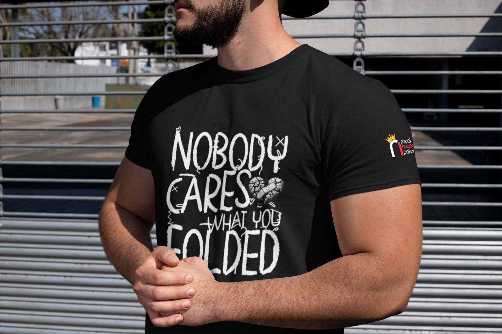 Nobody Cares (What You Folded) Black & White Heart Tee - Black