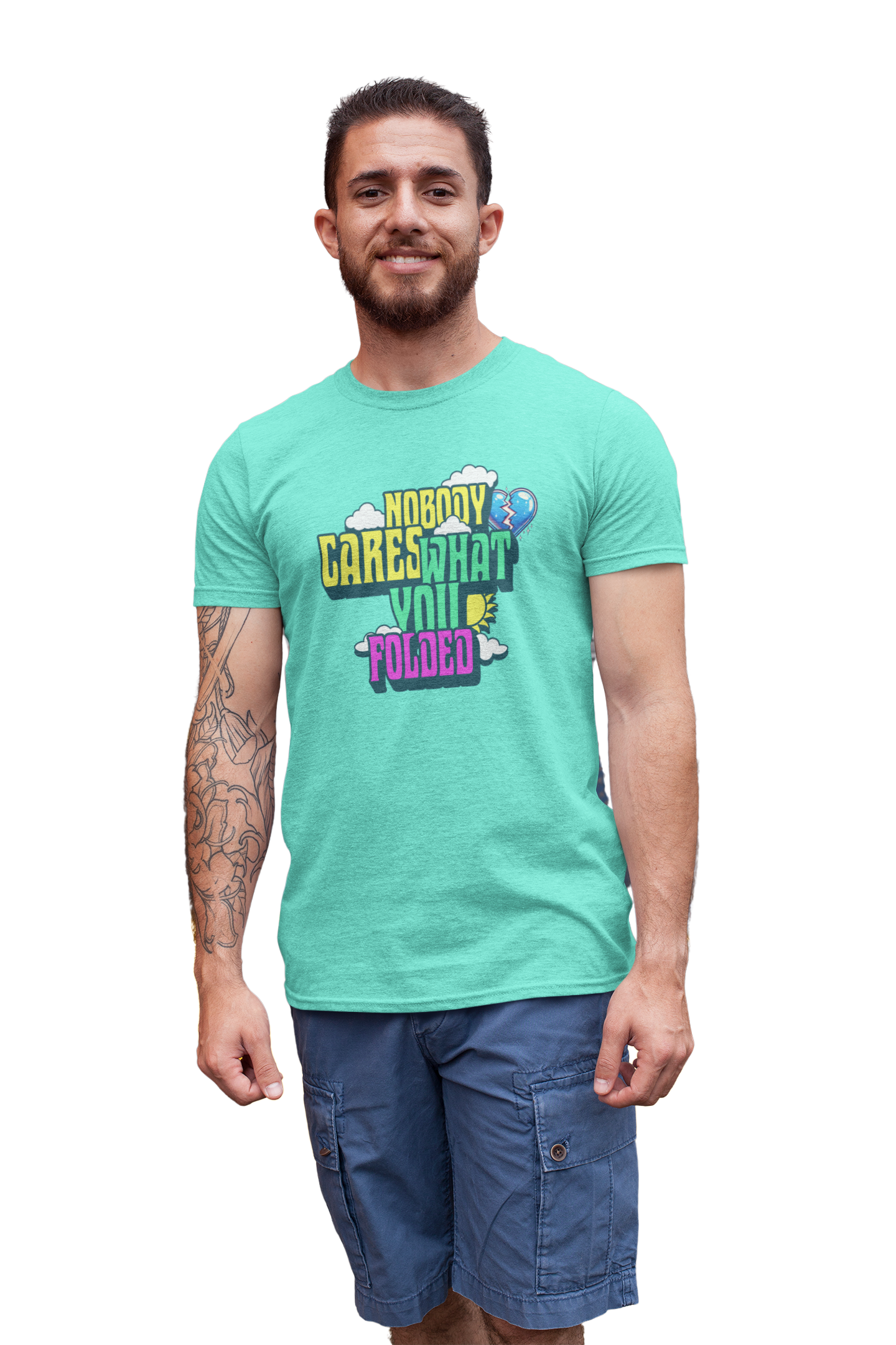 Nobody Cares (What You Folded) Blue Heart Tee - Teal